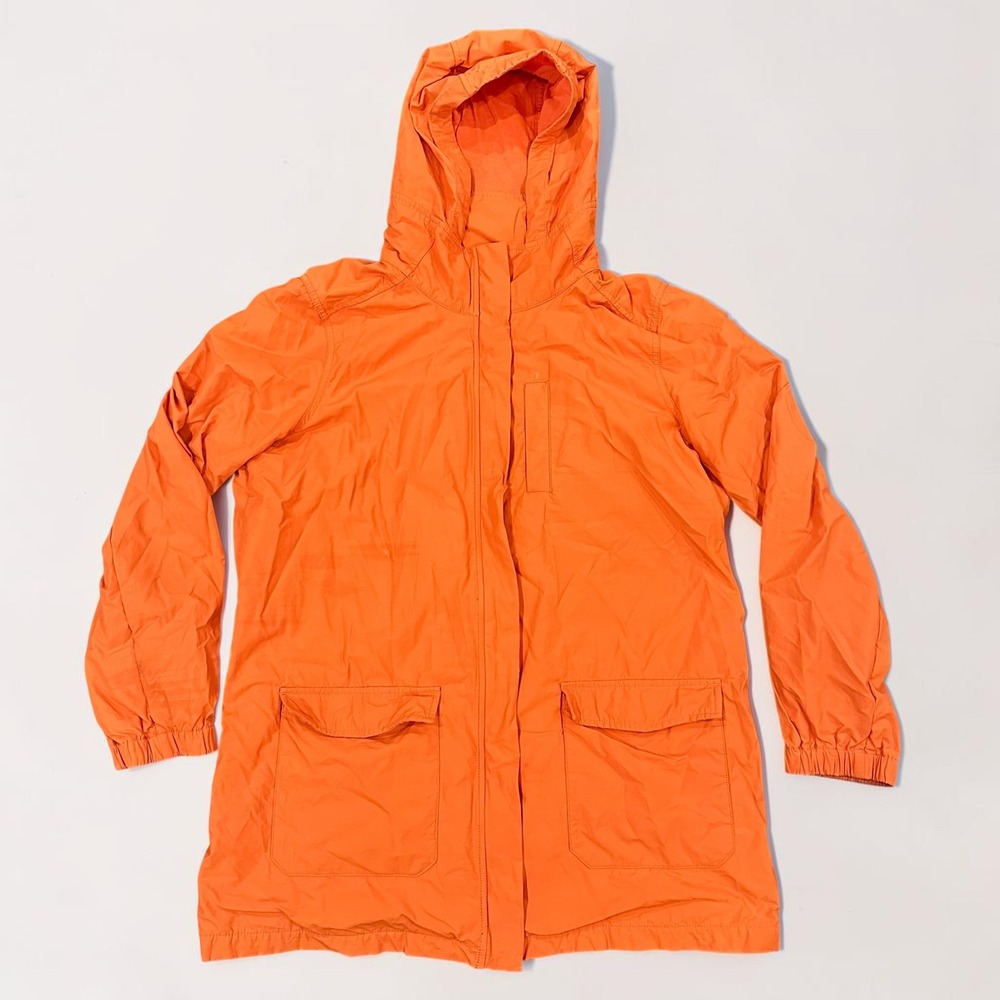 Eileen Fisher Hooded Anorak Jacket Orange Organic Cotton Tiger Wash Medium Women
